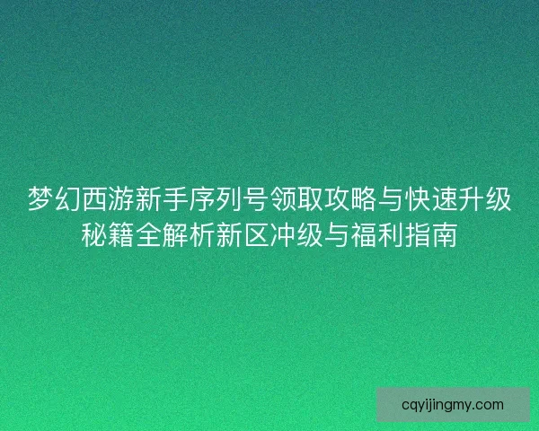 梦幻西游新手序列号领取攻略与快速升级秘籍全解析新区冲级与福利指南