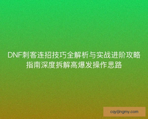 DNF刺客连招技巧全解析与实战进阶攻略指南深度拆解高爆发操作思路